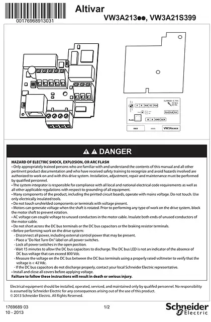schneider施耐德Instruction Sheet ATV21 communication card _ VW3A21312 to 315